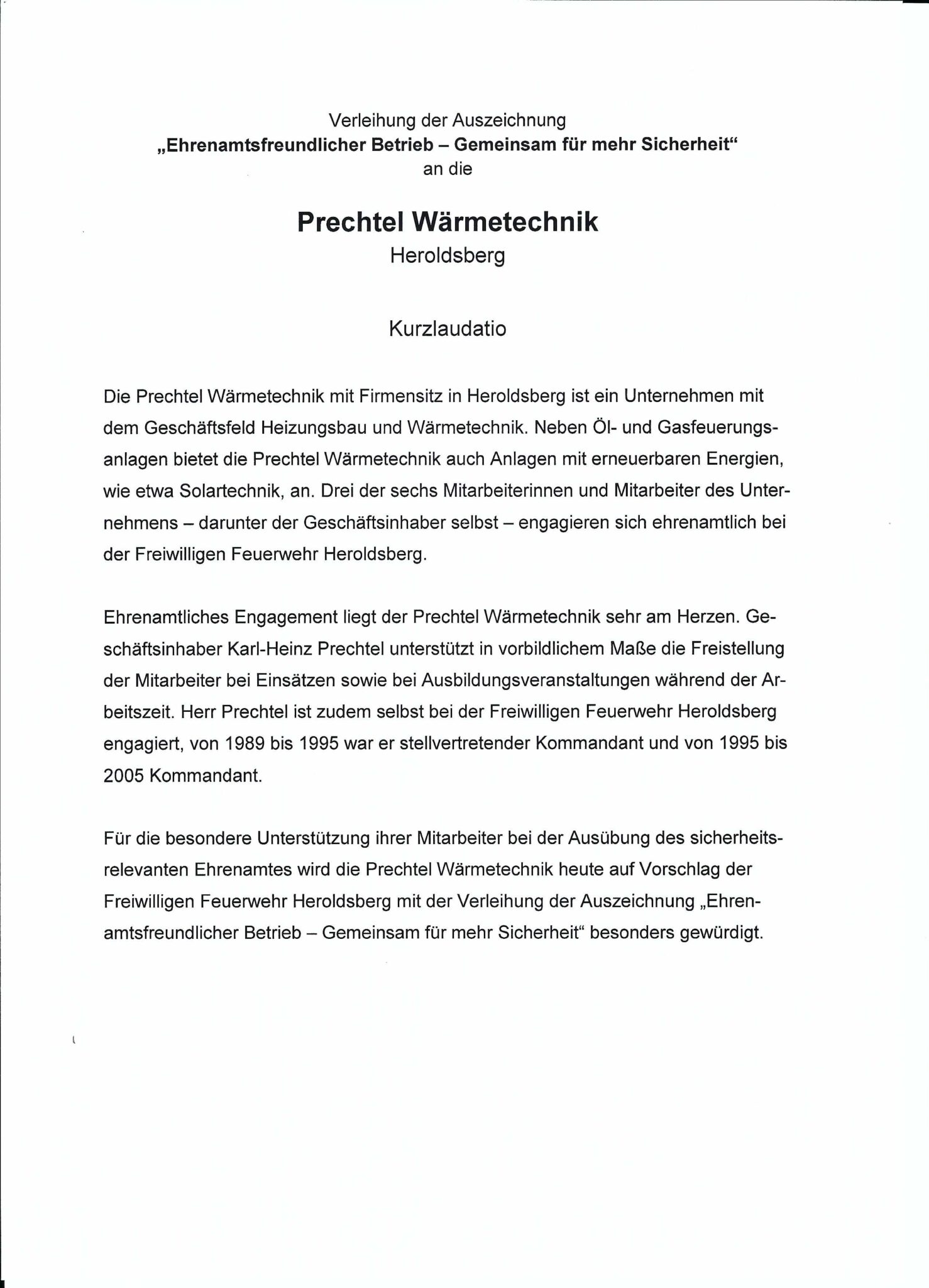 Unternehmen - Prechtel Karlheinz